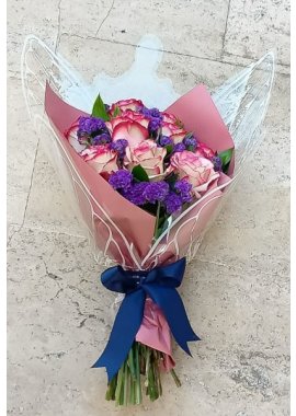 Kelebek Kanatlı 9 Adet Pembe Gül Buketi