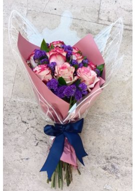 Kelebek Kanatlı 9 Adet Pembe Gül Buketi