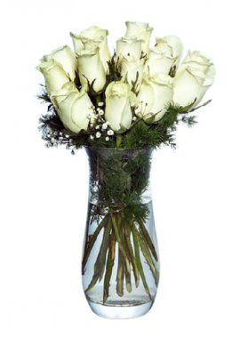Cam Vazoda Beyaz Güller 15 adet