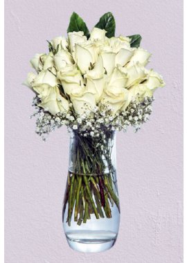 Cam Vazoda Beyaz Güller 25 Adet