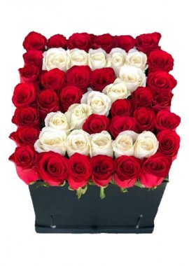 Kare Kutuda Kırmızı Beyaz Güller ile Kişiye Özel Harf-